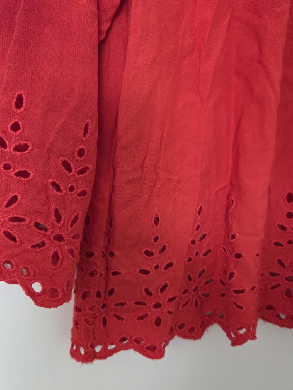 Bright Red Scarlet Embroidered Eyelet Peasant Top by Jessica Simpson XL - Picture 2 of 12